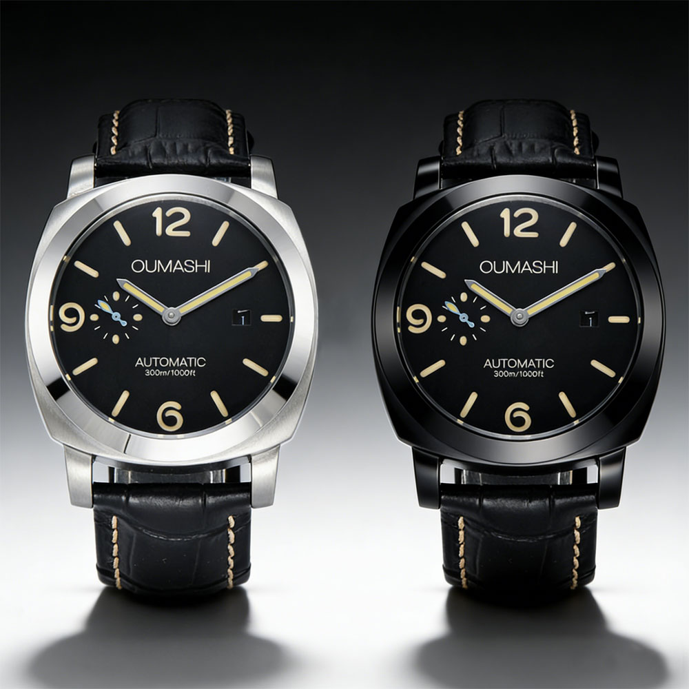 Jewelry For Watches - 44 มม.นาฬิกาผู้ชาย ซีกัล ST2555 กลไกสแตนเลสสตีลนาฬิกากลไกอัตโนมัติความแข็งแกร่งกระจกมิเนอรัลสร้อยข้อมือหนัง